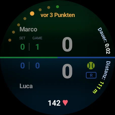 Verlauf der Wear-OS-Uhr: der Spielstand vor ein paar Punkten